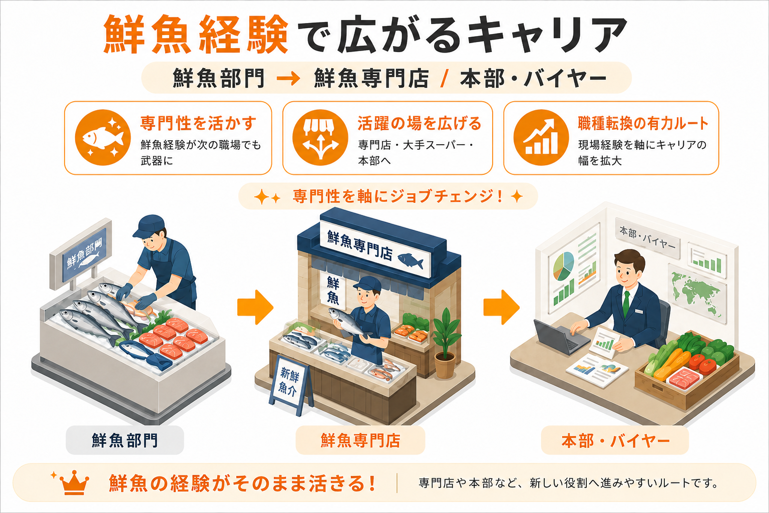 鮮魚部門から鮮魚専門店・本部バイヤーへ（ジョブチェンジ）
