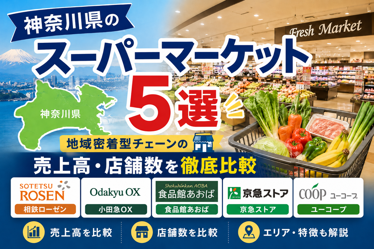 神奈川県のスーパーマーケット5選｜地域密着型チェーンの売上高・店舗数を徹底比較
